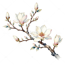 淡雅玉兰花枝插画