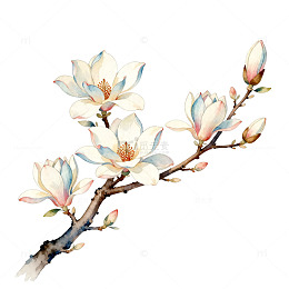 水彩玉兰花枝插画
