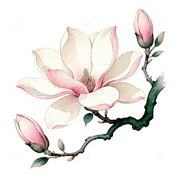 水彩玉兰花手绘插画素材