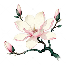 玉兰花手绘插画素材