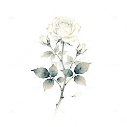 白玫瑰花水彩插画