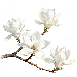 玉兰花枝插画素材