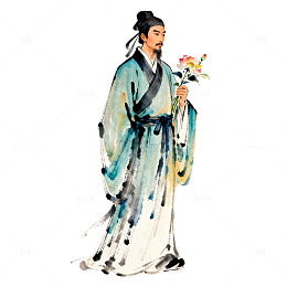 古风人物手持鲜花插画素材