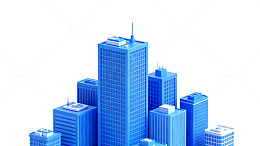 蓝色都市建筑模型三维渲染图
