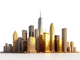 金色城市天际线建筑模型