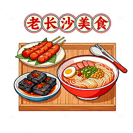 卡通风老长沙美食插画设计素材