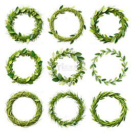 绿色植物花环插画素材