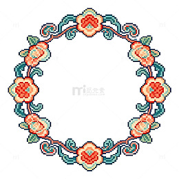 刺绣风传统花卉边框图案