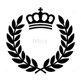 黑白色调皇冠月桂花环标志