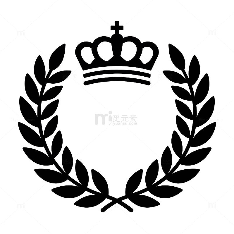 黑白色调皇冠月桂花环标志