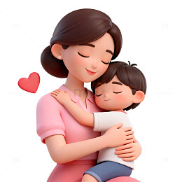 温馨母爱卡通插画