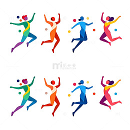多彩人物跳跃图标矢量素材