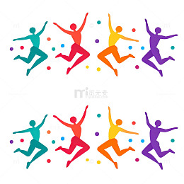 多彩跳跃人物剪影设计素材