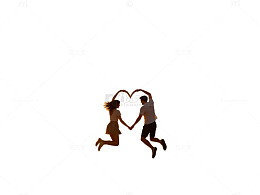 夕阳海滩爱心跳跃浪漫剪影