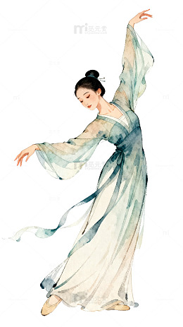 水彩古典舞女艺术插画
