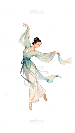 古典舞水墨画女子舞姿插画