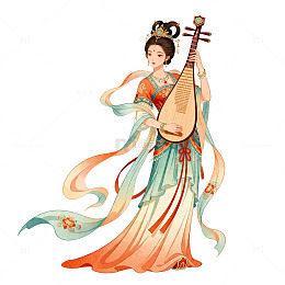 古风美女琵琶弹奏插画素材