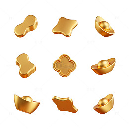 金色元宝与金块设计元素