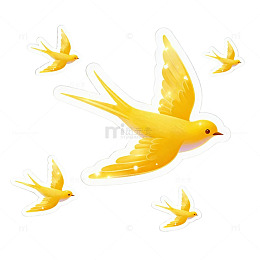 金色鸟儿卡通贴纸