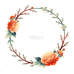 中式花卉圆形装饰图案