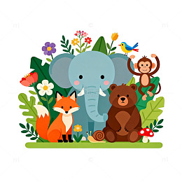 卡通动物森林插画