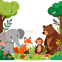 卡通森林动物插画