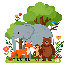 卡通森林动物插画素材