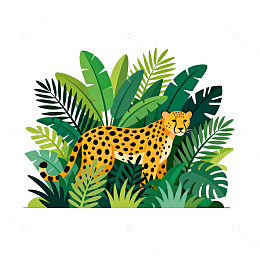 热带雨林猎豹插画素材