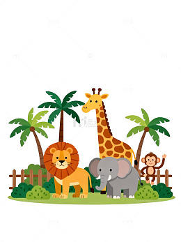 卡通动物热带风光插画