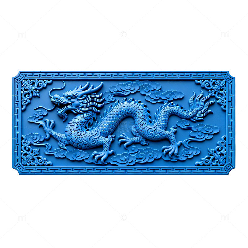 蓝色浮雕中国龙装饰艺术品