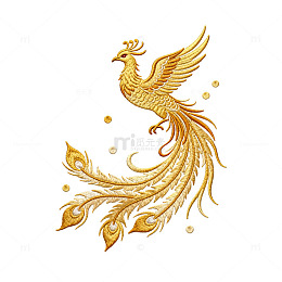 金色凤凰图案刺绣设计元素