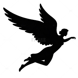 简约黑白天使飞翔剪影