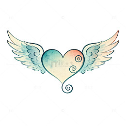 心形翅膀水彩画