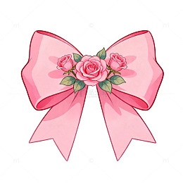 粉色玫瑰蝴蝶结插画设计素材