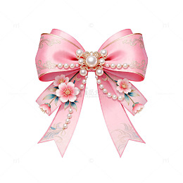 粉色蝴蝶结装饰珍珠花卉图案