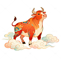 中国风彩绘牛年生肖图案
