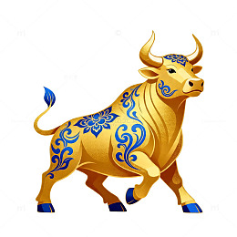金色装饰牛生肖图案插画