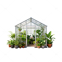 玻璃温室植物摆放场景