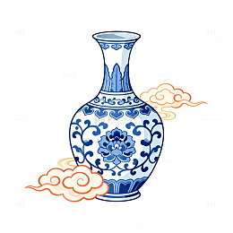 青花瓷祥云图案插画