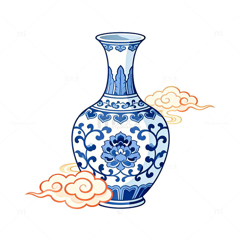 青花瓷祥云图案插画