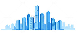 蓝色城市天际线简笔画