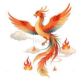 凤凰展翅火焰神话插画