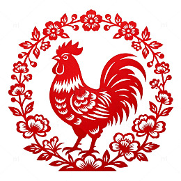 剪纸艺术公鸡花卉图案