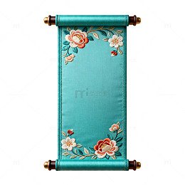 青花瓷山水画卷轴装饰画