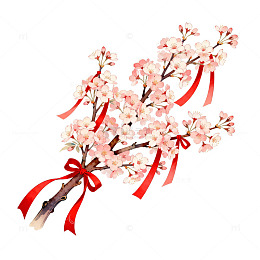 樱花枝条红色缎带装饰画