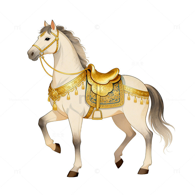 华丽白马卡通插画