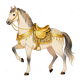 精美白马金鞍插画