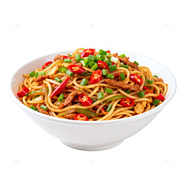 红椒葱花炒面美食