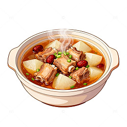 卡通风格萝卜排骨汤插画素材