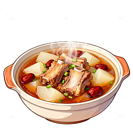 卡通风格排骨炖萝卜美食插画